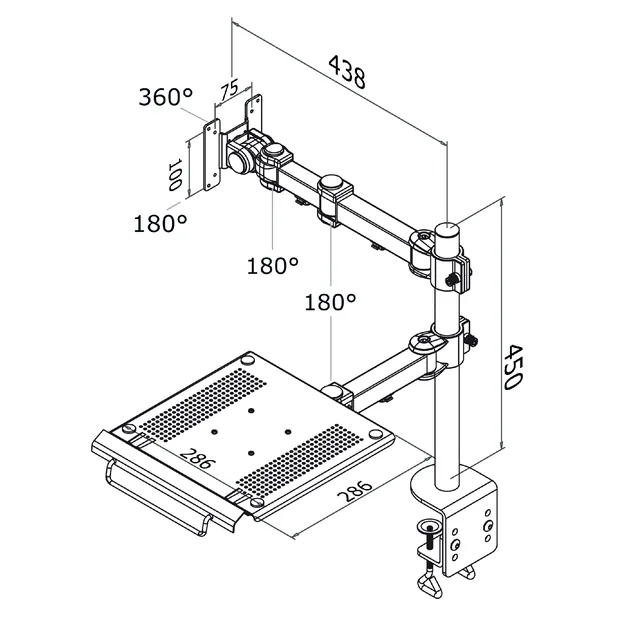 Laptoparm Neomounts D960 27 inch klem zwart