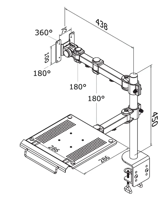 Laptoparm Neomounts D960 27 inch klem zwart