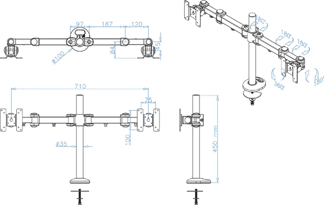 Monitorarm Neomounts D960DG doorvoerklem zwart