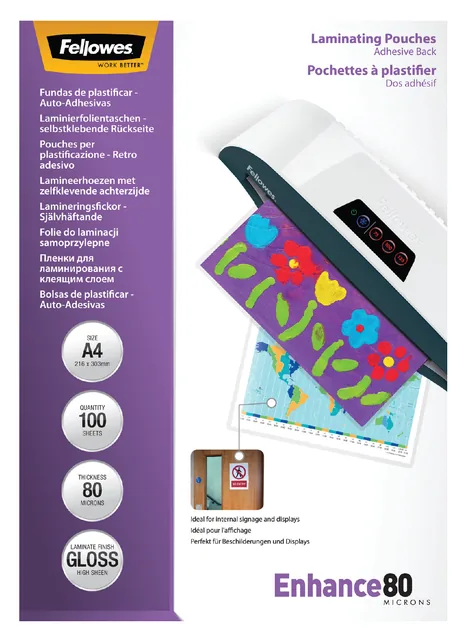 Lamineerhoes Fellowes zelfklevend A4 2x80micron