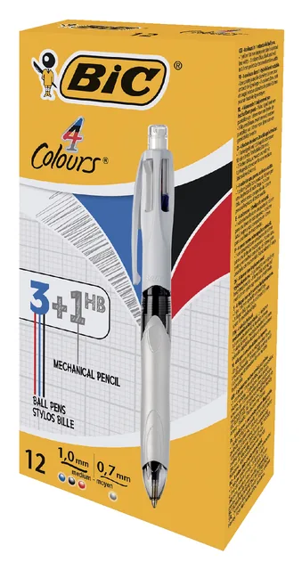 Balpen Bic 3kleuren + vulpotl HB 0.7mm M wit