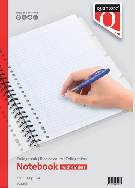 Collegeblok Quantore A4 lijn 23-gaats 4tabs 200pg