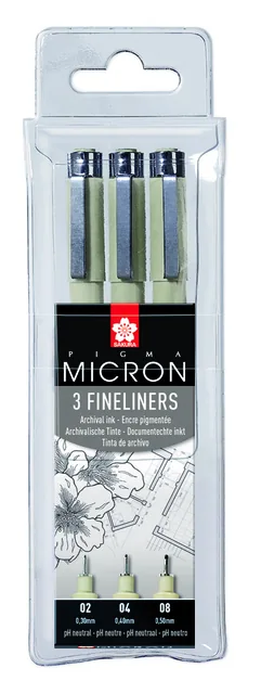 Fineliner Sakura Pigma Micron 3 breedtes zwart