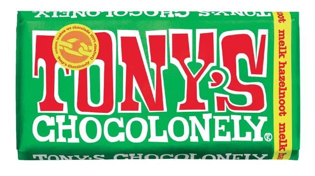 Chocolade Tony Chocolonely melk hazelnt reep 180gr
