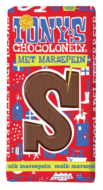Chocoladeletter Tony Chocolonely melk marsepein S