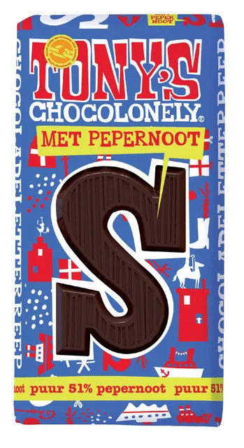 Chocoladeletter Tony Chocolonely puur pepern S