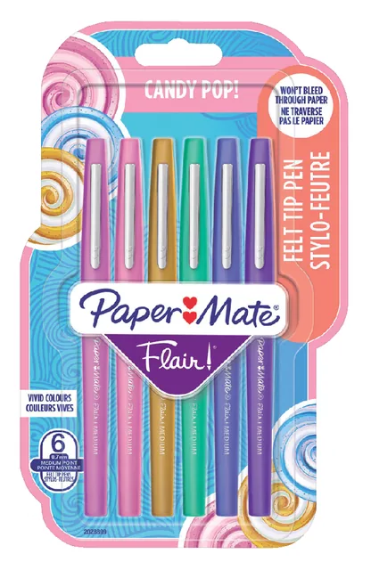 Fineliner Papermate Flair Candy Pop M 6st assorti