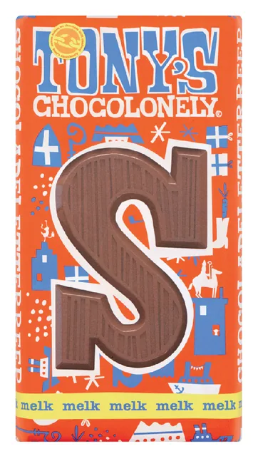 Chocoladeletter Tony Chocolonely melk S 180gr