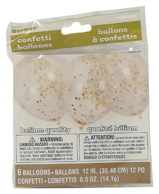Ballon transparant met goud confetti 6 stuks 30cm
