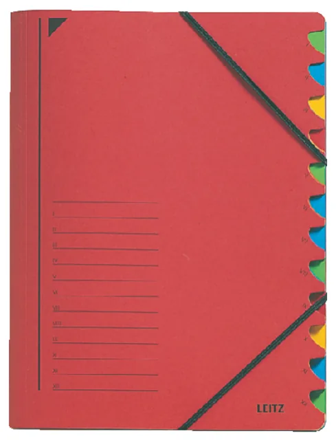 Sorteermap Leitz 12 tabbladen karton rood