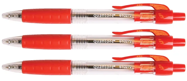 Balpen Quantore rubberen grip drukknop rood