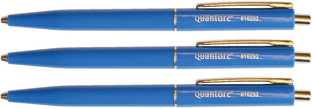 Balpen Quantore drukknop en metalen clip blauw