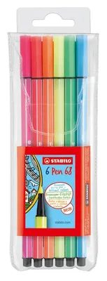 Viltstift STABILO Pen 68/6 M fluor ass 6st