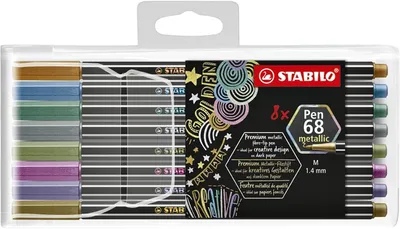 Viltstift STABILO Pen 68/8 M metallic ass 8st