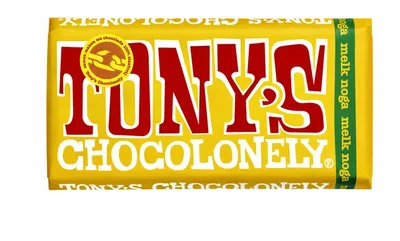 Chocolade Tony Chocolonely melk noga reep 180gr