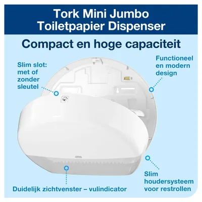 Toiletpapierdispenser Tork T2 jumbo klein wit